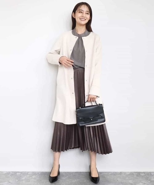 フェイクスウェードノーカラーコート/洗える（ノーカラーコート）｜MK