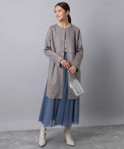 フェイクスウェードノーカラーコート/洗える（ノーカラーコート）｜MK