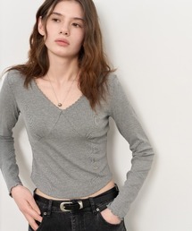 GENERAL IDEA/ジェネラルアイディア lace ribbed v-neck t-shirts Tシャツ