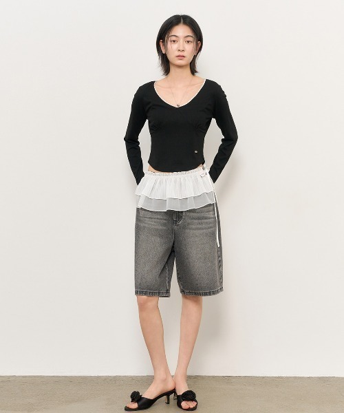 【GENERAL IDEA】Lace Ribbed V-Neck ティーシャツ GENERAL IDEA/ジェネラルアイディア lace ribbed v-neck t