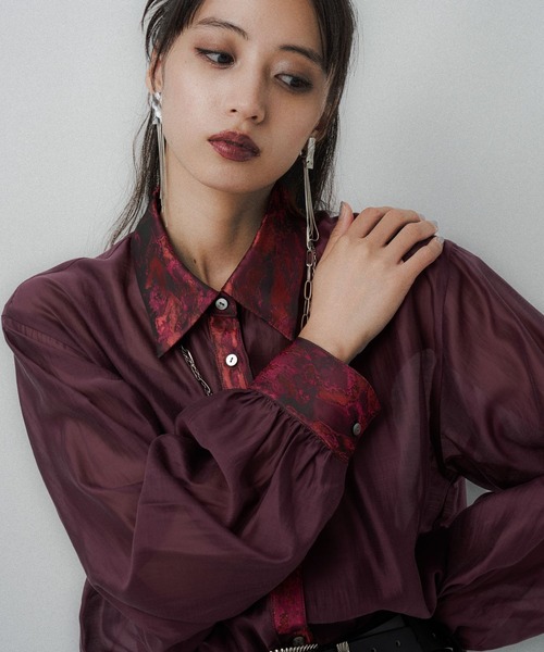 HARE(ハレ)の「ラメジャガードシアーシャツ(HARE)(シャツ/ブラウス・レディース・ブラック/ワインレッド・FREE)」の21枚目の写真
