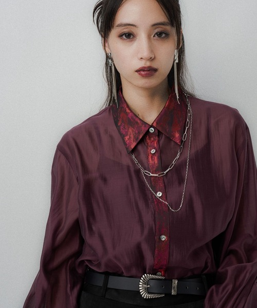 HARE(ハレ)の「ラメジャガードシアーシャツ(HARE)(シャツ/ブラウス・レディース・ブラック/ワインレッド・FREE)」の22枚目の写真