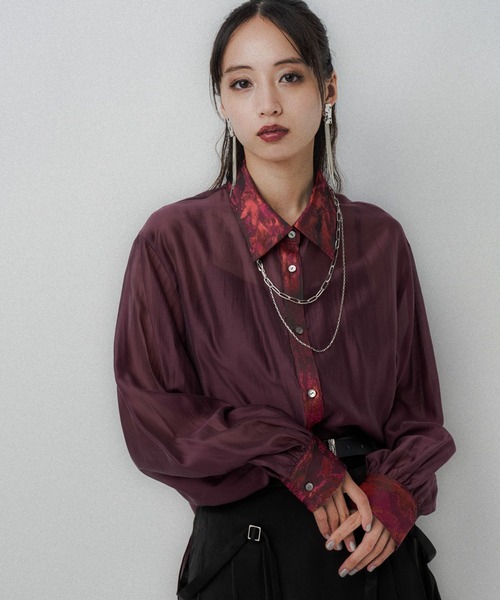 HARE(ハレ)の「ラメジャガードシアーシャツ(HARE)(シャツ/ブラウス・レディース・ブラック/ワインレッド・FREE)」の18枚目の写真