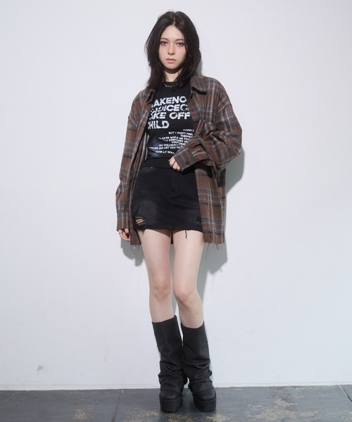 ENVYM（アンビー）の「カットオフオーバーチェックシャツ（シャツ/ブラウス・レディース・ブラック/ブラウン・FREE）」の22枚目の写真