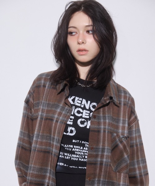 ENVYM（アンビー）の「カットオフオーバーチェックシャツ（シャツ/ブラウス・レディース・ブラック/ブラウン・FREE）」の19枚目の写真