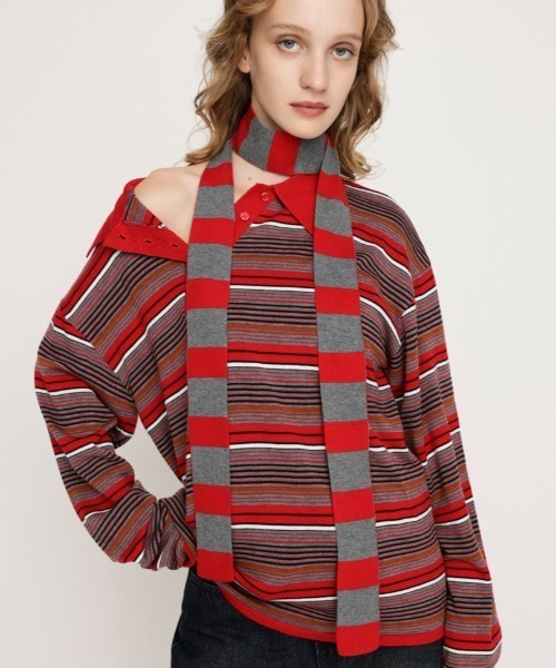 HG KNIT ASYMMETRY TOPS ハイゲージ ニット アシンメトリー トップス