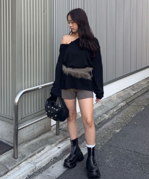 HG KNIT ASYMMETRY TOPS ハイゲージ ニット アシンメトリー トップス