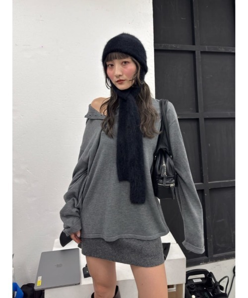 HG KNIT ASYMMETRY TOPS ハイゲージ ニット アシンメトリー トップス