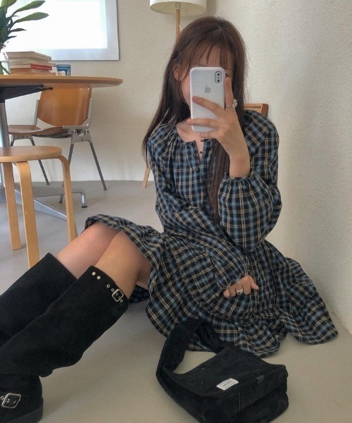 sunsetpark チェック柄ティアードミニワンピース sunsetpark チェック柄ティアードミニワンピース
