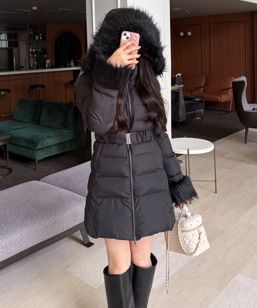 ROYAL PARTY（ロイヤルパーティー）の「【ZOZO限定】ベルト付パフィージャケットコート（その他アウター・レディース・ブラック/オフホワイト・FREE）」の10枚目の写真