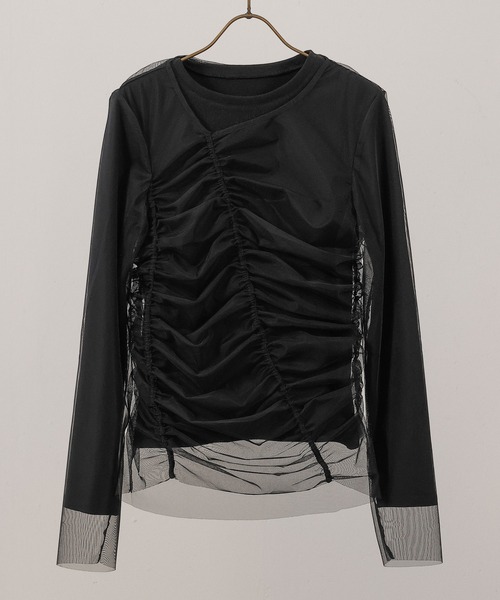 en CAnAF(エンカナフ)の「2枚セット チュールシャーリングデザイントップス リブトップス レイヤード(Tシャツ/カットソー・レディース・グレー/ホワイト/ブラック・M)」の13枚目の写真
