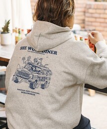 限定展開 SHE WOLF DINER×FREAK'S STORE/シーウルフダイナー 別注 ビッグシルエット バックプリント POパーカー/フーディー/CAR