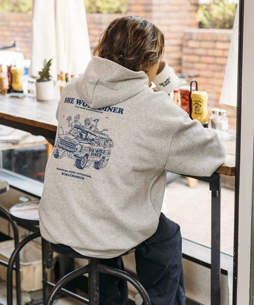 完売品 ぽなかすいたね POPUP ビッグプリント パーカー フーディー FREAK'S STORE/SHE WOLF DINER×FREAK'S STORE/シーウルフダイナー 別注