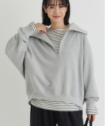 Right-on | 【HONEYSUCKLE ROSE】ハーフジップスウェットプルオーバー (大きめの襟/リラックスフィット/通気性/軽やか/デイリーユース)(スウェット)