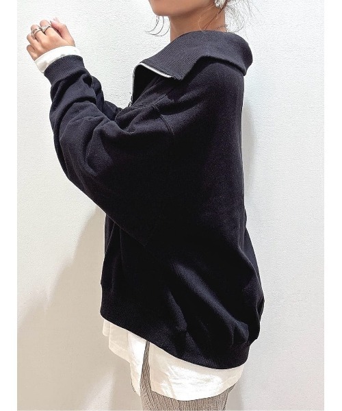 Right-on（ライトオン）の「HONEYSUCKLE ROSE(ハニーサックルローズ)【レディース】【すっきり見え】ハーフジップスウェットプルオーバー（小顔効果/体型カバー）（スウェット・レディース・キナリ/グレー/ブラック・M/S/L）」の13枚目の写真