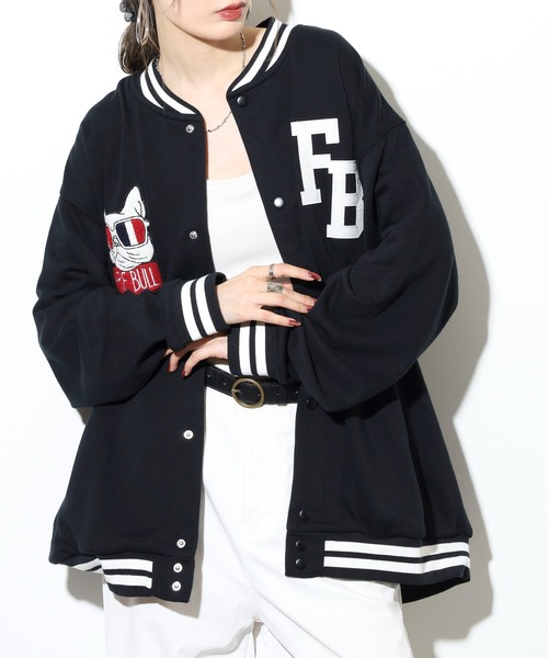 FUNALIVE（ファンアライブ）の「キングサイズ フレンチブル ワッペン裏毛スタジャン unisex（スタジャン・メンズ・ブラック系その他/ブラック・4L/5L/6L/3L）」の2枚目の写真