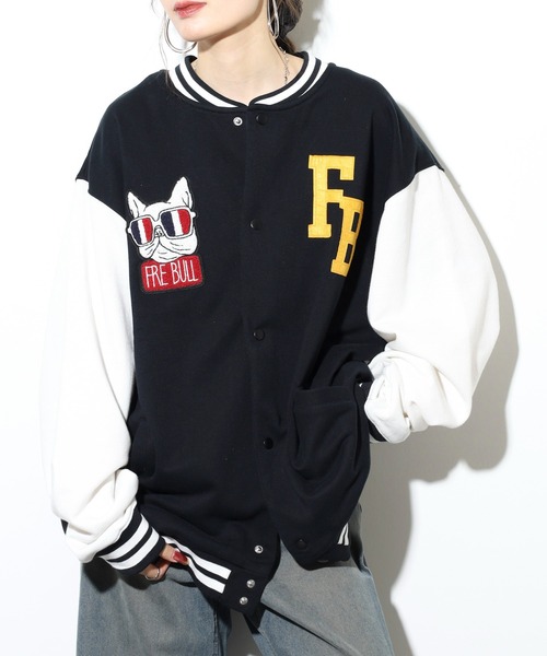 FUNALIVE（ファンアライブ）の「キングサイズ フレンチブル ワッペン裏毛スタジャン unisex（スタジャン・メンズ・ブラック系その他/ブラック・4L/5L/6L/3L）」の3枚目の写真