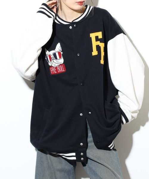 FUNALIVE（ファンアライブ）の「キングサイズ フレンチブル ワッペン裏毛スタジャン unisex（スタジャン・メンズ・ブラック系その他/ブラック・4L/5L/6L/3L）」の4枚目の写真
