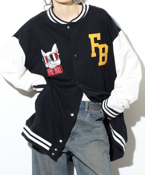 FUNALIVE（ファンアライブ）の「キングサイズ フレンチブル ワッペン裏毛スタジャン unisex（スタジャン・メンズ・ブラック系その他/ブラック・4L/5L/6L/3L）」の5枚目の写真