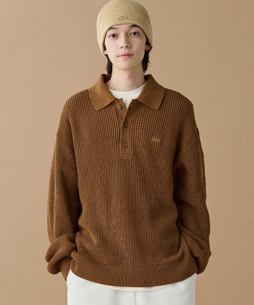 LACOSTE(ラコステ)の「ワッフルニットポロセーター(ニット/セーター・メンズ・ネイビー/キャメル/オフホワイト/グレー・4/5/2/3)」の4枚目の写真
