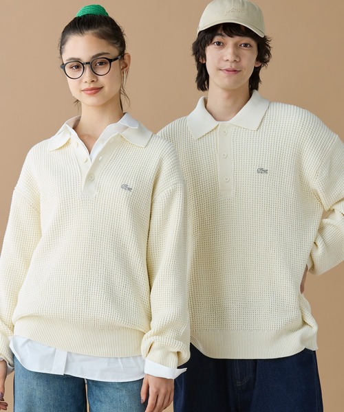 LACOSTE(ラコステ)の「ワッフルニットポロセーター(ニット/セーター・メンズ・ネイビー/キャメル/オフホワイト/グレー・4/5/2/3)」の5枚目の写真