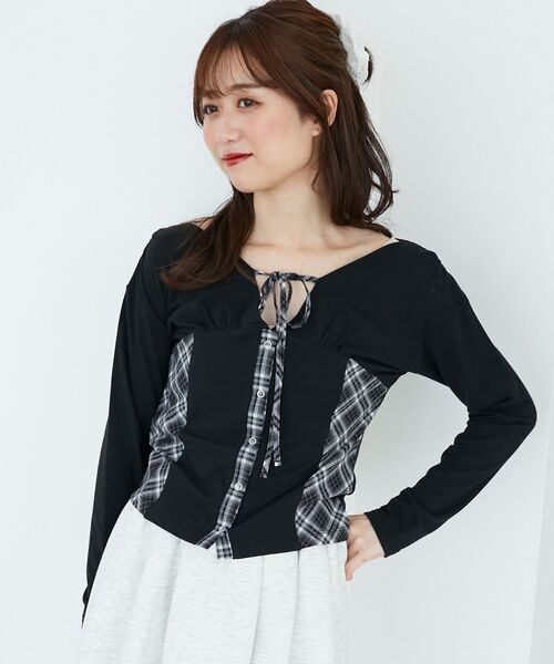 MAJESTIC LEGON(マジェスティックレゴン)の「バイカラーチェックトップス(Tシャツ/カットソー・レディース・ベージュ系その他2/ブラウン系その他2/ブラック系その他・MEDIUM)」の2枚目の写真