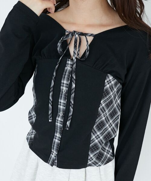 MAJESTIC LEGON(マジェスティックレゴン)の「バイカラーチェックトップス(Tシャツ/カットソー・レディース・ベージュ系その他2/ブラウン系その他2/ブラック系その他・MEDIUM)」の13枚目の写真
