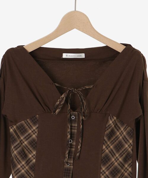 MAJESTIC LEGON(マジェスティックレゴン)の「バイカラーチェックトップス(Tシャツ/カットソー・レディース・ベージュ系その他2/ブラウン系その他2/ブラック系その他・MEDIUM)」の21枚目の写真