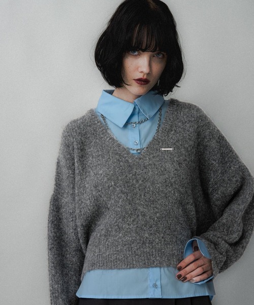 HARE（ハレ）の「シャツドッキングVネックニット(HARE)（ニット/セーター・レディース・ブラック/グレー/ネイビー/ピンク・FREE）」の18枚目の写真