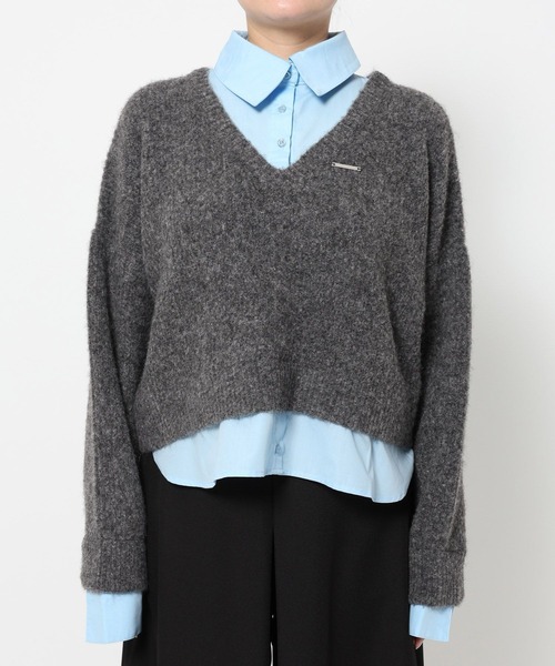 HARE（ハレ）の「シャツドッキングVネックニット(HARE)（ニット/セーター・レディース・ブラック/グレー/ネイビー/ピンク・FREE）」の16枚目の写真