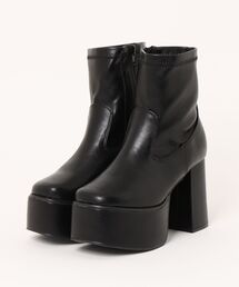 【厚底】スクエアトゥ チャンキーヒールブーツ 119-WK