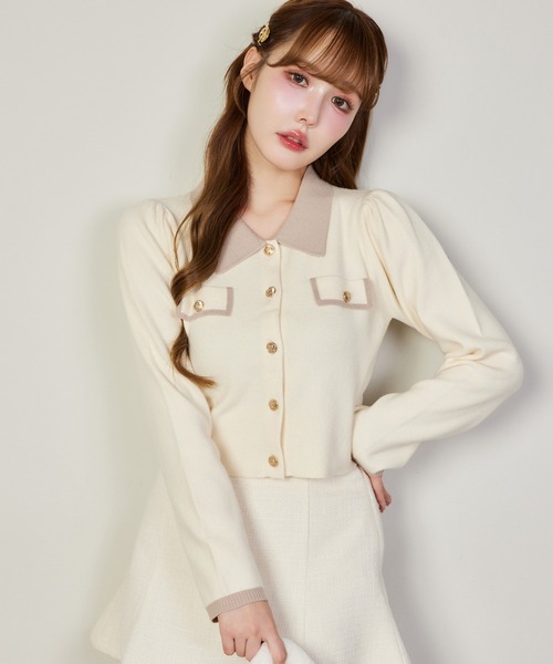 バイカラー金ボタンポロニット（ニット/セーター）｜one after