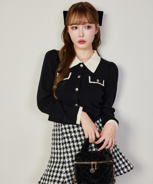 バイカラー金ボタンポロニット（ニット/セーター）｜one after another