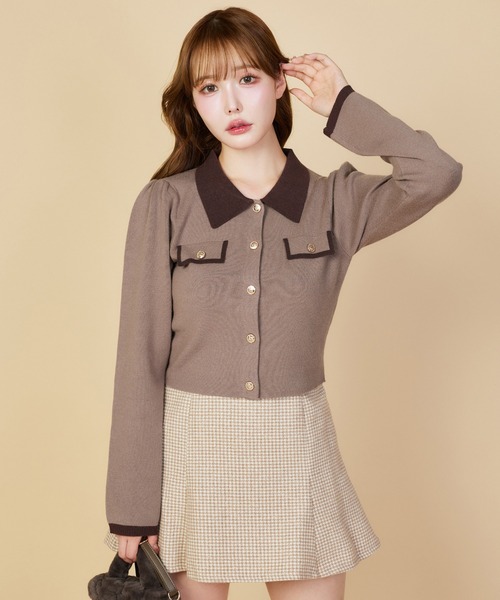 バイカラー金ボタンポロニット（ニット/セーター）｜one after