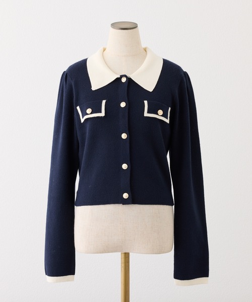 one after another NICE CLAUP（ワンアフターアナザーナイスクラップ）の「バイカラー金ボタンポロニット（ニット/セーター・レディース・ブラック/ネイビー/ピンク/アイボリー/モカ・FREE）」の18枚目の写真