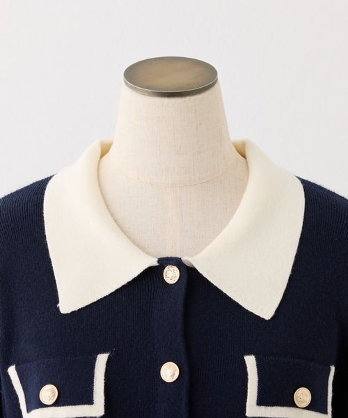 バイカラー金ボタンポロニット（ニット/セーター）｜one after another