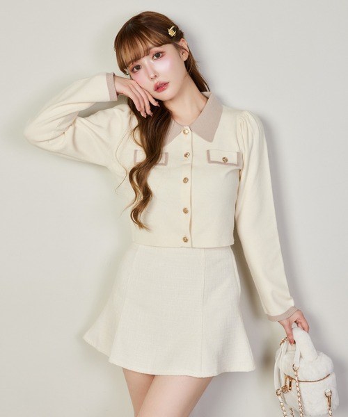 one after another NICE CLAUP（ワンアフターアナザーナイスクラップ）の「バイカラー金ボタンポロニット（ニット/セーター・レディース・ブラック/ネイビー/ピンク/アイボリー/モカ・FREE）」の21枚目の写真