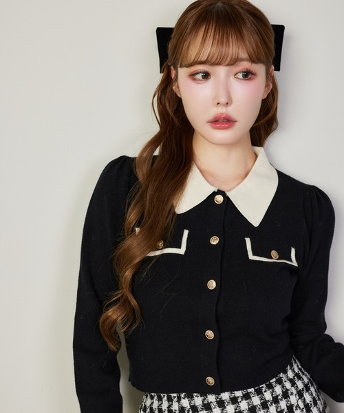 セール】バイカラー金ボタンポロニット（ニット/セーター）｜one after