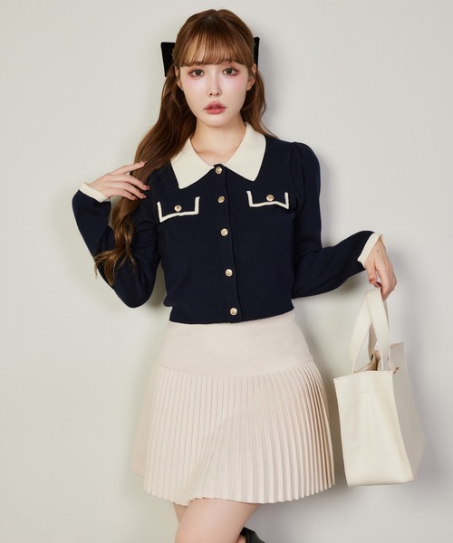 one after another NICE CLAUP（ワンアフターアナザーナイスクラップ）の「バイカラー金ボタンポロニット（ニット/セーター・レディース・ブラック/ネイビー/ピンク/アイボリー/モカ・FREE）」の17枚目の写真