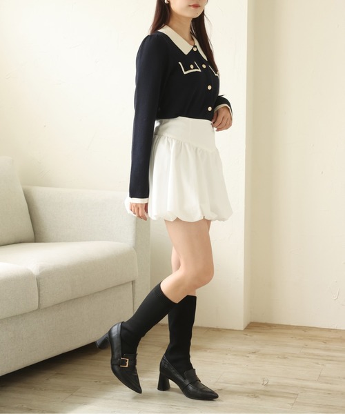 バイカラー金ボタンポロニット（ニット/セーター）｜one after