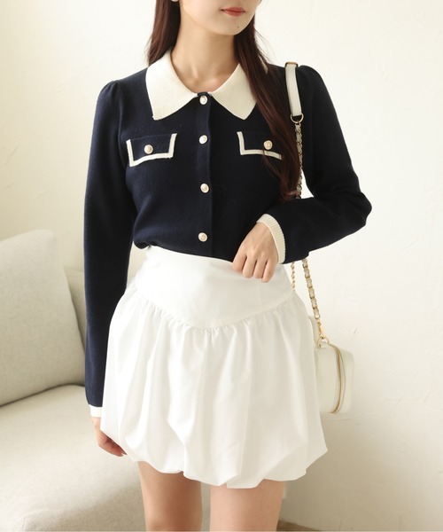 one after another NICE CLAUP（ワンアフターアナザーナイスクラップ）の「バイカラー金ボタンポロニット（ニット/セーター・レディース・ブラック/ネイビー/ピンク/アイボリー/モカ・FREE）」の15枚目の写真