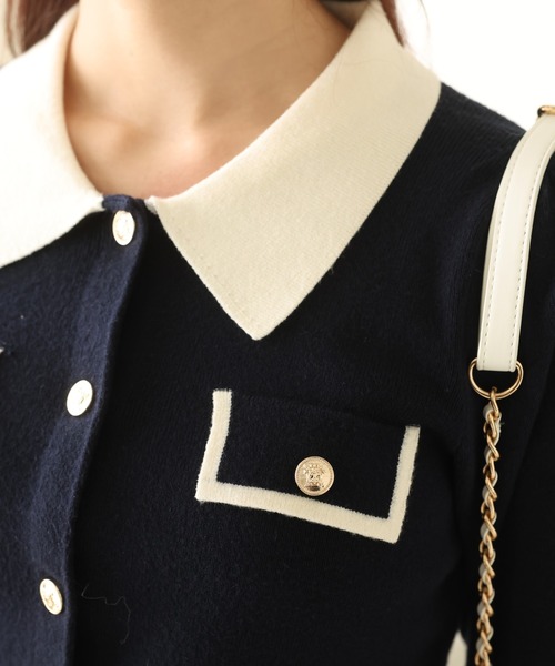 one after another NICE CLAUP（ワンアフターアナザーナイスクラップ）の「バイカラー金ボタンポロニット（ニット/セーター・レディース・ブラック/ネイビー/ピンク/アイボリー/モカ・FREE）」の13枚目の写真