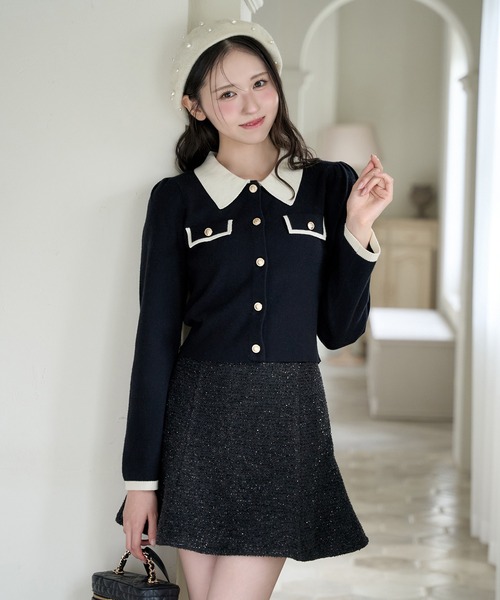 one after another NICE CLAUP（ワンアフターアナザーナイスクラップ）の「バイカラー金ボタンポロニット（ニット/セーター・レディース・ブラック/ネイビー/ピンク/アイボリー/モカ・FREE）」の10枚目の写真