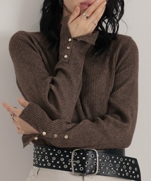 12G袖口ボタンタートルリブニットプルオーバー
