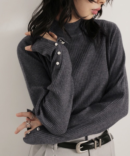 Ulysses（ユリシス）の「12G袖口ボタンタートルリブニットプルオーバー（ニット/セーター・レディース・アイボリー/杢グレー/チャコール/ブラウン/ボルドー/ブラック・M）」の4枚目の写真