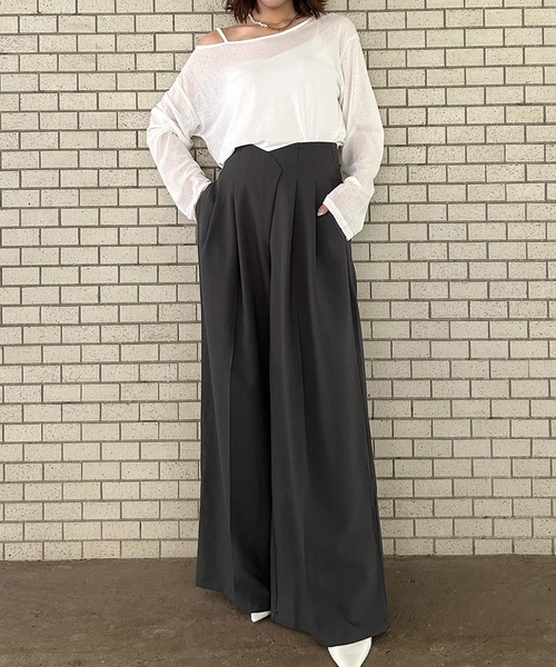 Ampirula（アンピルーラ）の「カシュクール タック ワイドパンツ 冬 レディース 秋 秋冬（その他パンツ・レディース・アイボリー/モカ/グレー/ブラック・M/S）」の6枚目の写真