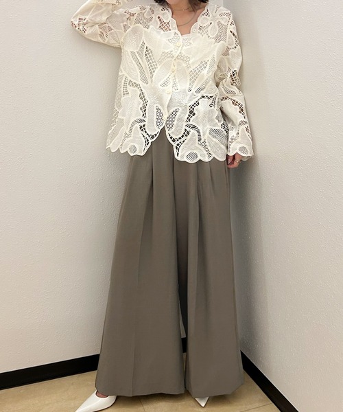 Ampirula（アンピルーラ）の「カシュクール タック ワイドパンツ 冬 レディース 秋 秋冬（その他パンツ・レディース・アイボリー/モカ/グレー/ブラック・M/S）」の10枚目の写真