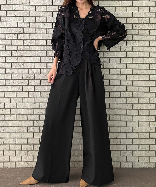 Ampirula（アンピルーラ）の「カシュクール タック ワイドパンツ 冬 レディース 秋 秋冬（その他パンツ・レディース・アイボリー/モカ/グレー/ブラック・M/S）」の16枚目の写真