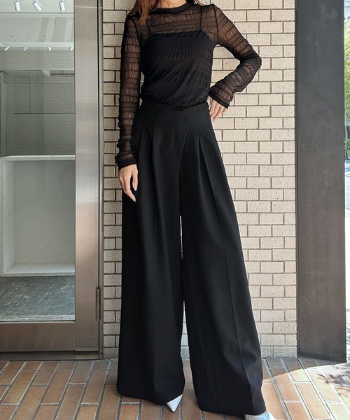 Ampirula（アンピルーラ）の「カシュクール タック ワイドパンツ 冬 レディース 秋 秋冬（その他パンツ・レディース・アイボリー/モカ/グレー/ブラック・M/S）」の18枚目の写真