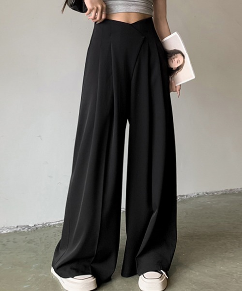 Ampirula（アンピルーラ）の「カシュクール タック ワイドパンツ 冬 レディース 秋 秋冬（その他パンツ・レディース・アイボリー/モカ/グレー/ブラック・M/S）」の5枚目の写真